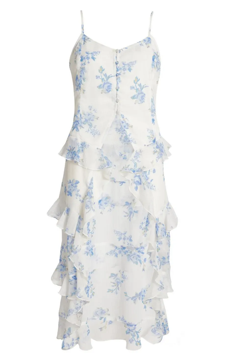 White Floral Long Ruffle Top