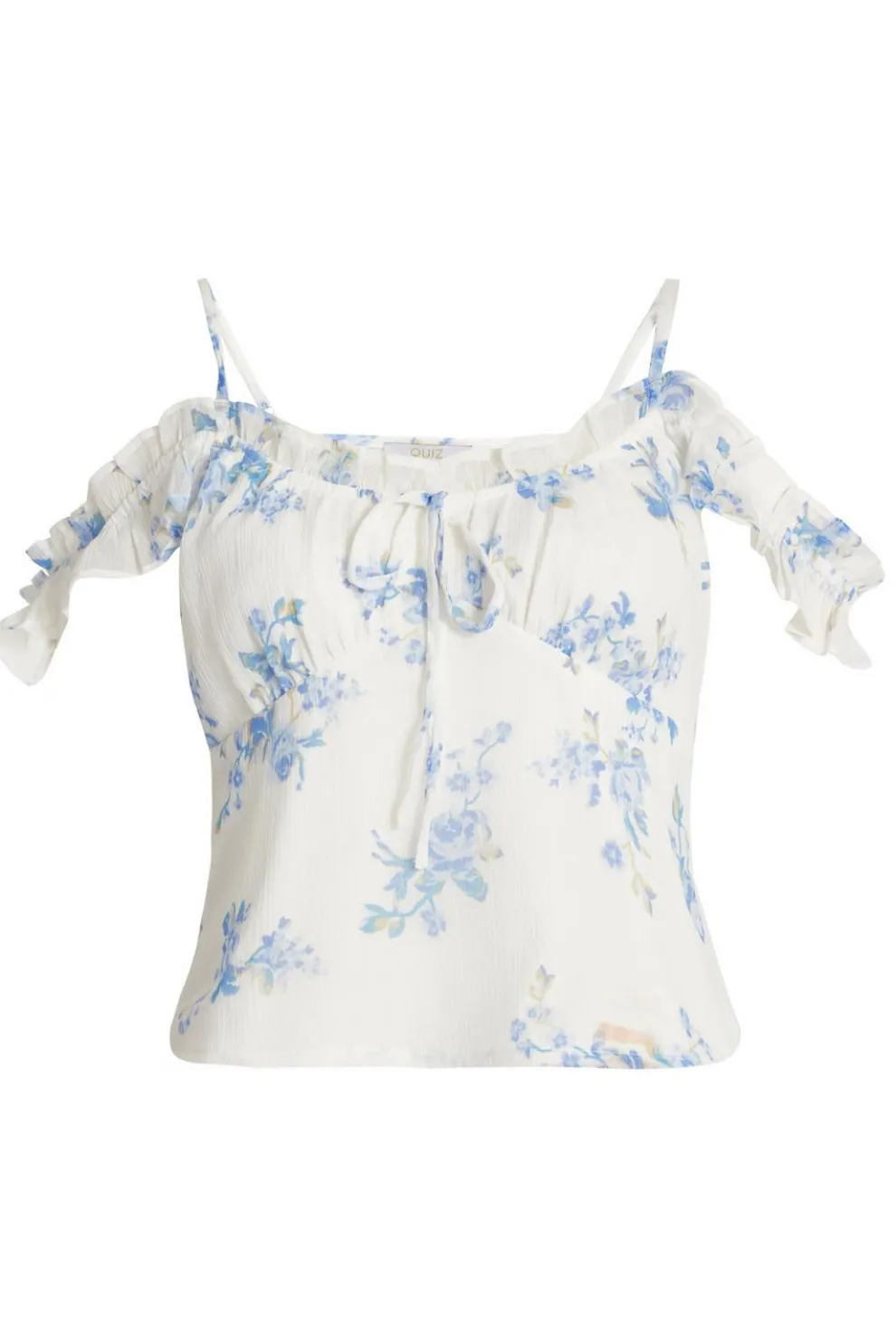 White Floral Tie Front Top