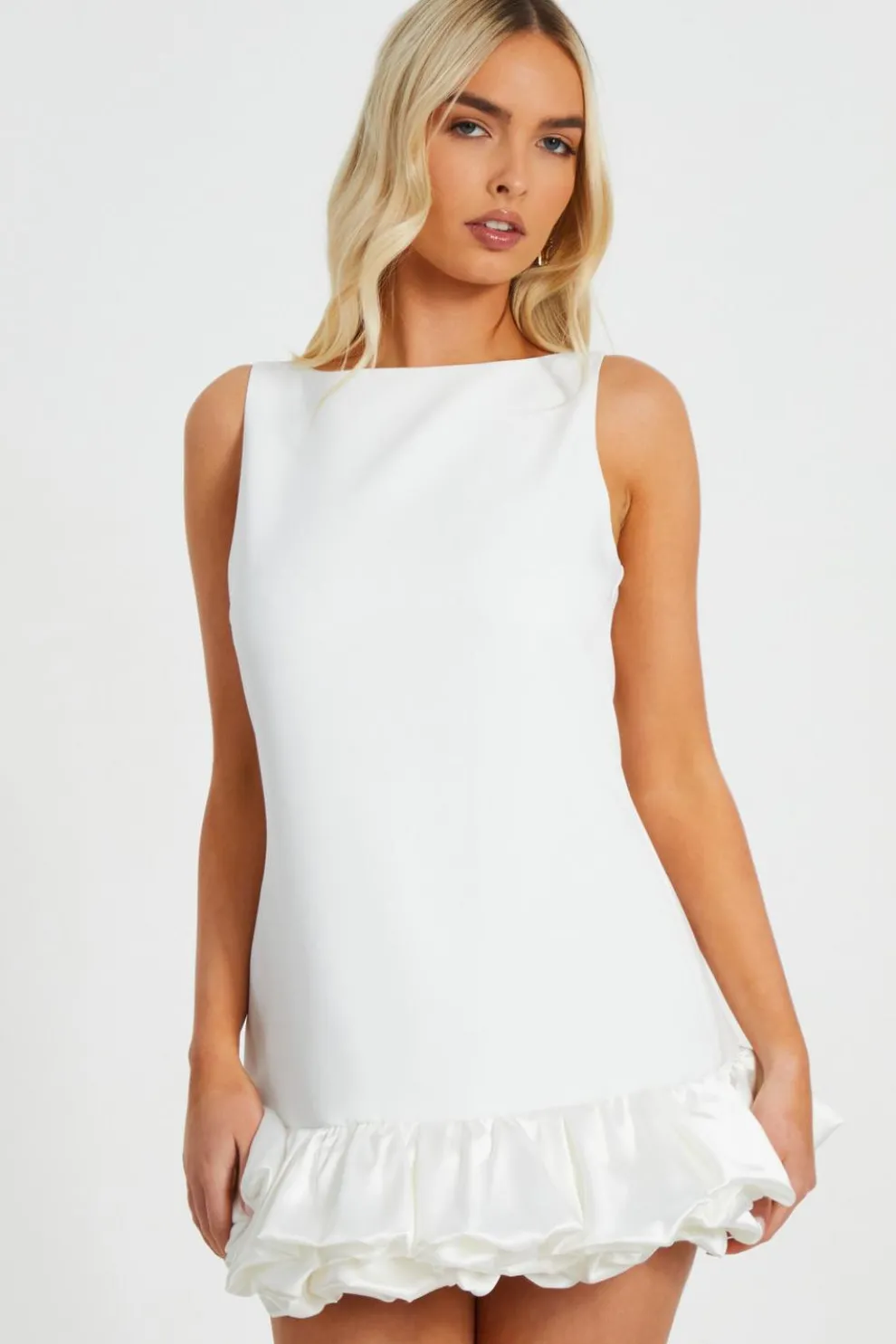 White Frill Hem Mini Dress