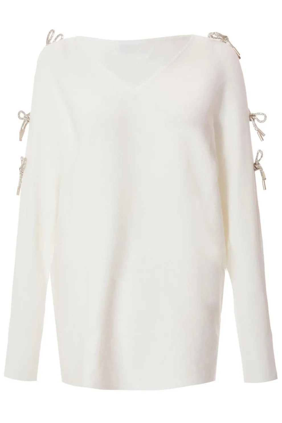 White Knitted Diamante Bow Jumper
