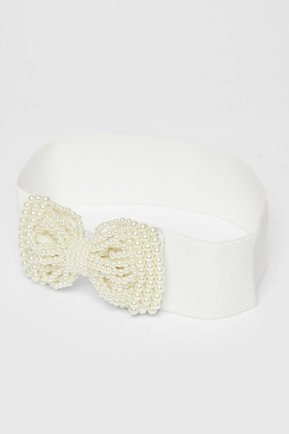 White Pearl Bow Stretch Belt