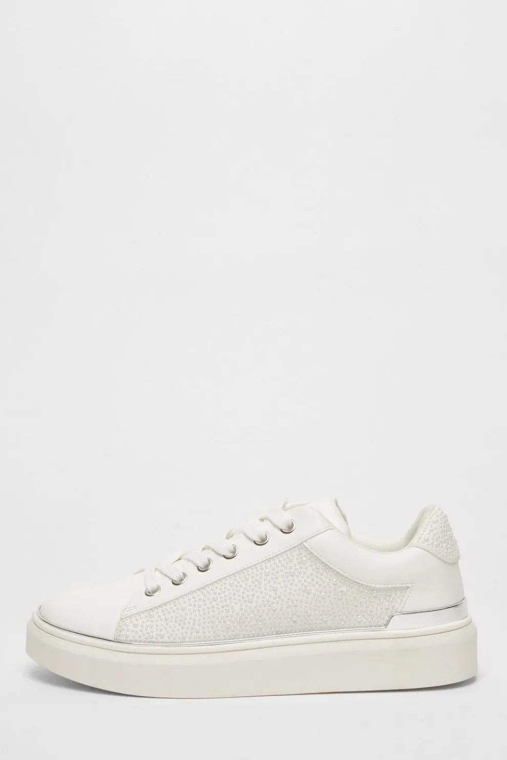 White Pearl Embellished Trainers