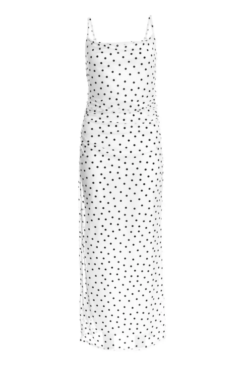 White Polka Dot Print Midaxi Dress
