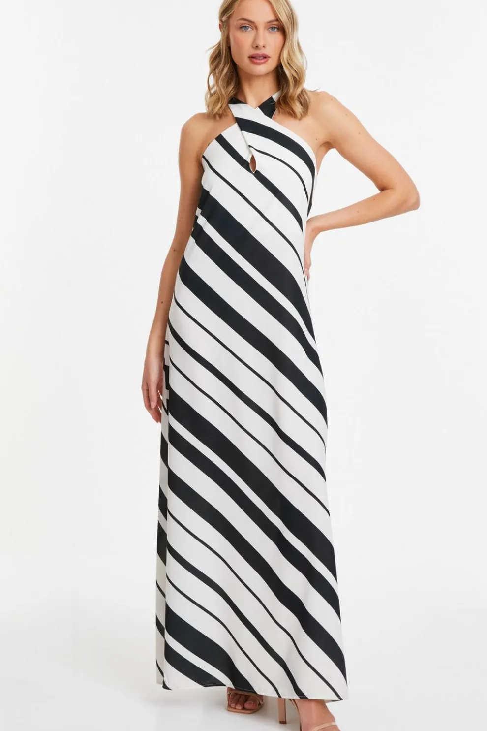 White Stripe Halter Maxi Dress