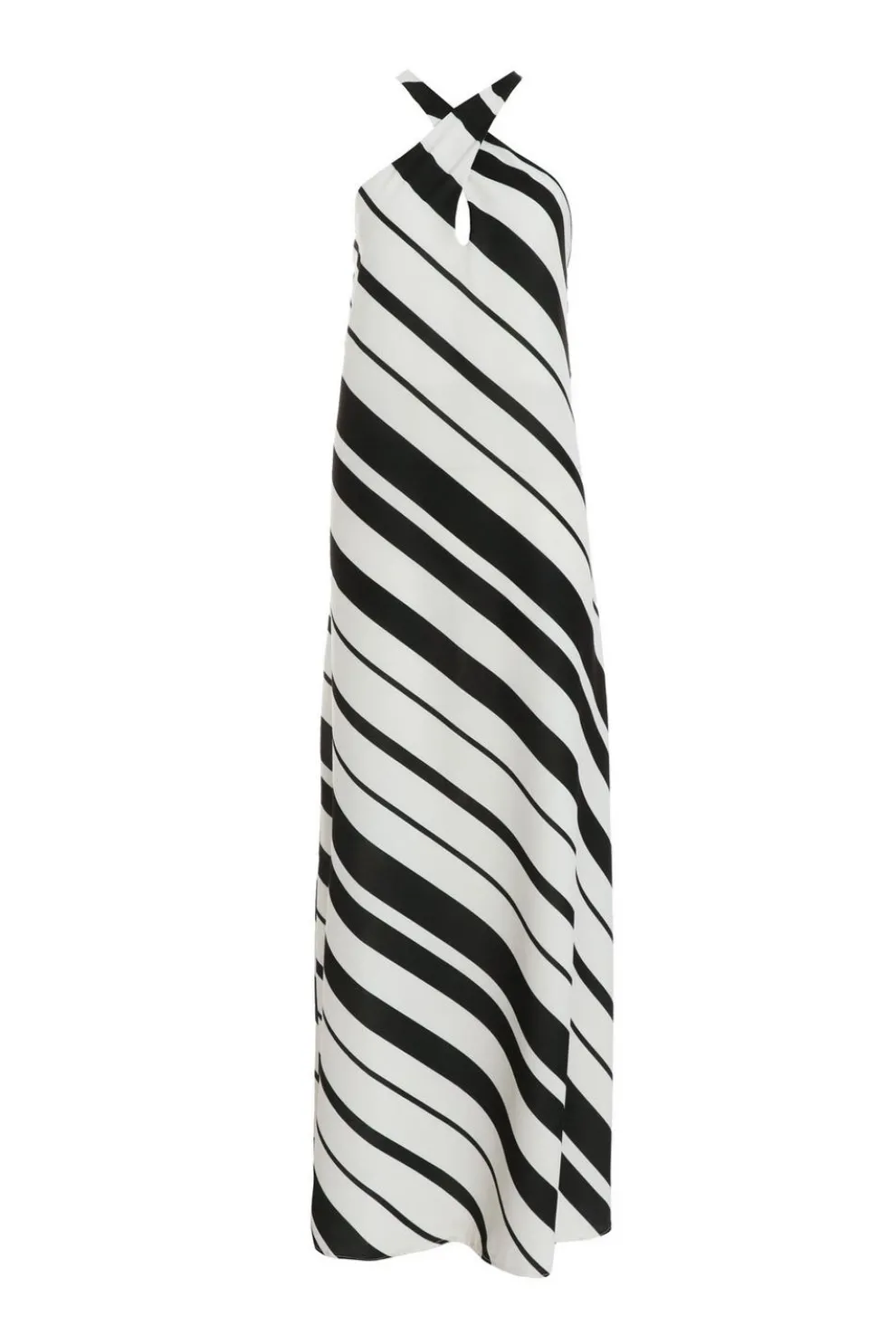 White Stripe Halter Maxi Dress
