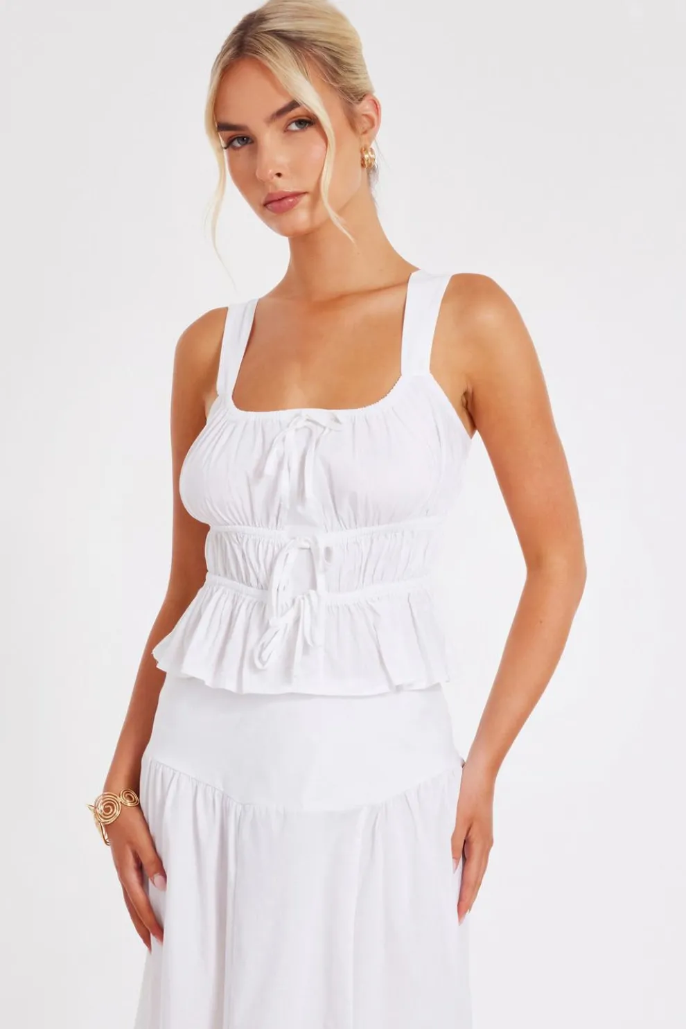 White Tie Detail Crop Top