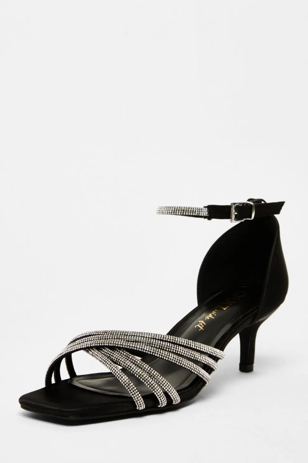 Wide Fit Black Diamante Short Heels