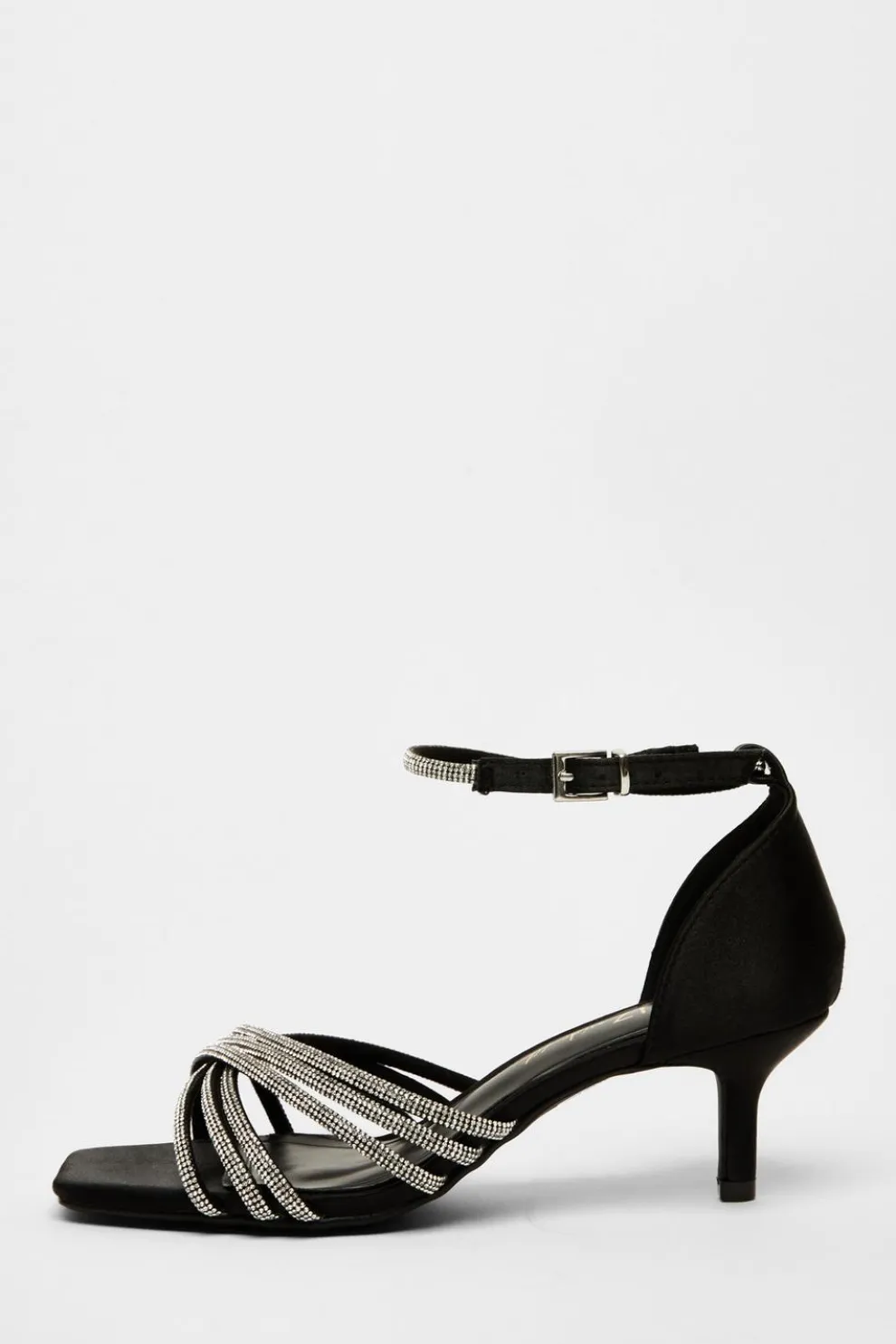 Wide Fit Black Diamante Short Heels