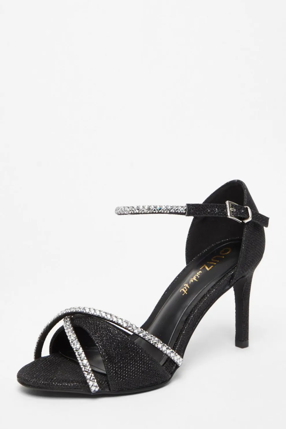 Wide Fit Black Diamante Heels