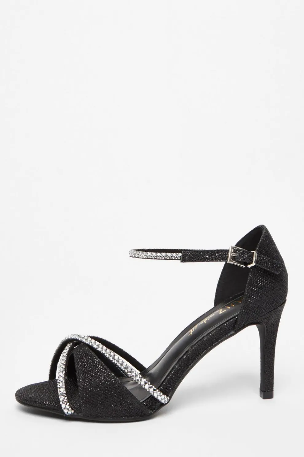Wide Fit Black Diamante Heels