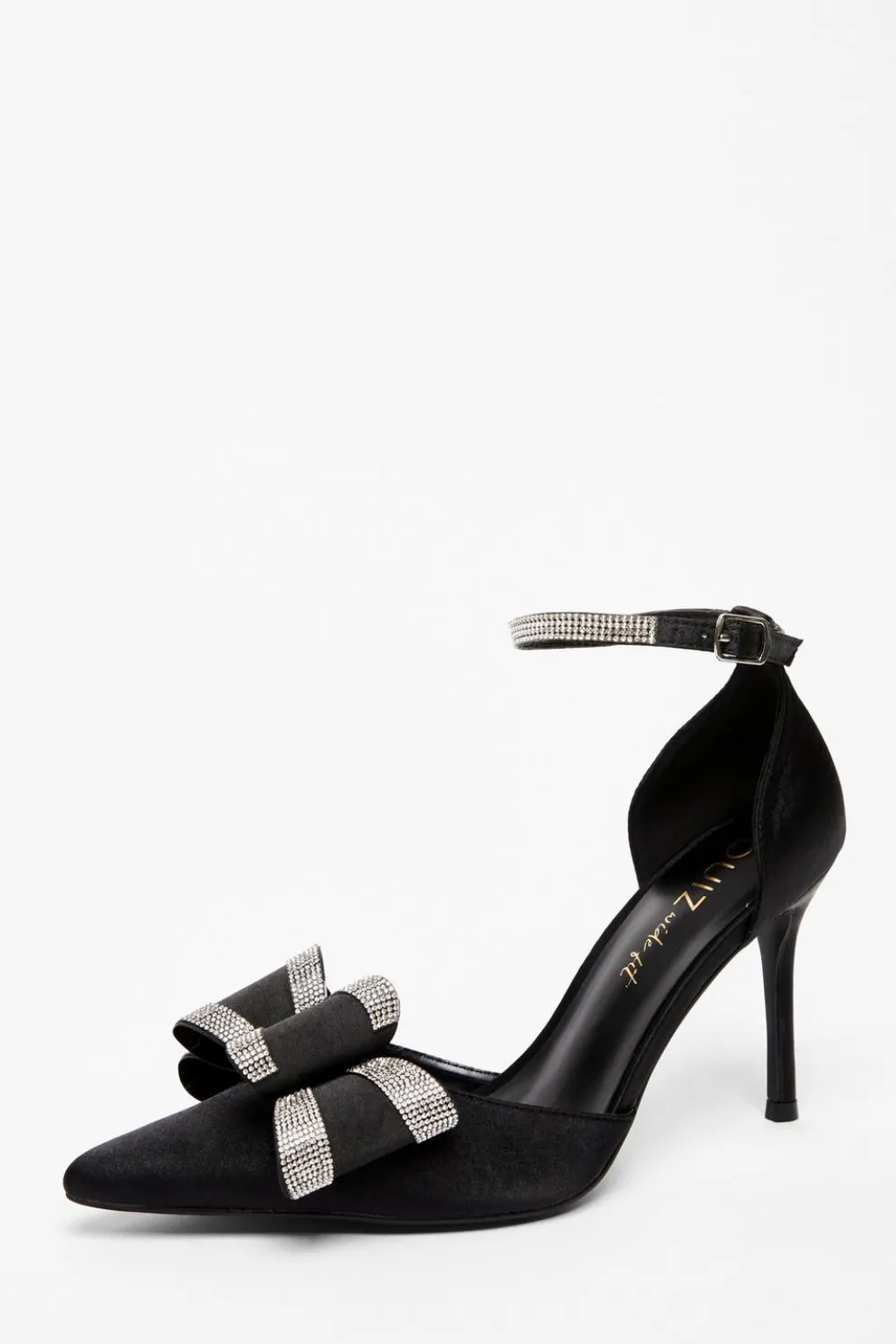 Wide Fit Black Diamante Court Heels