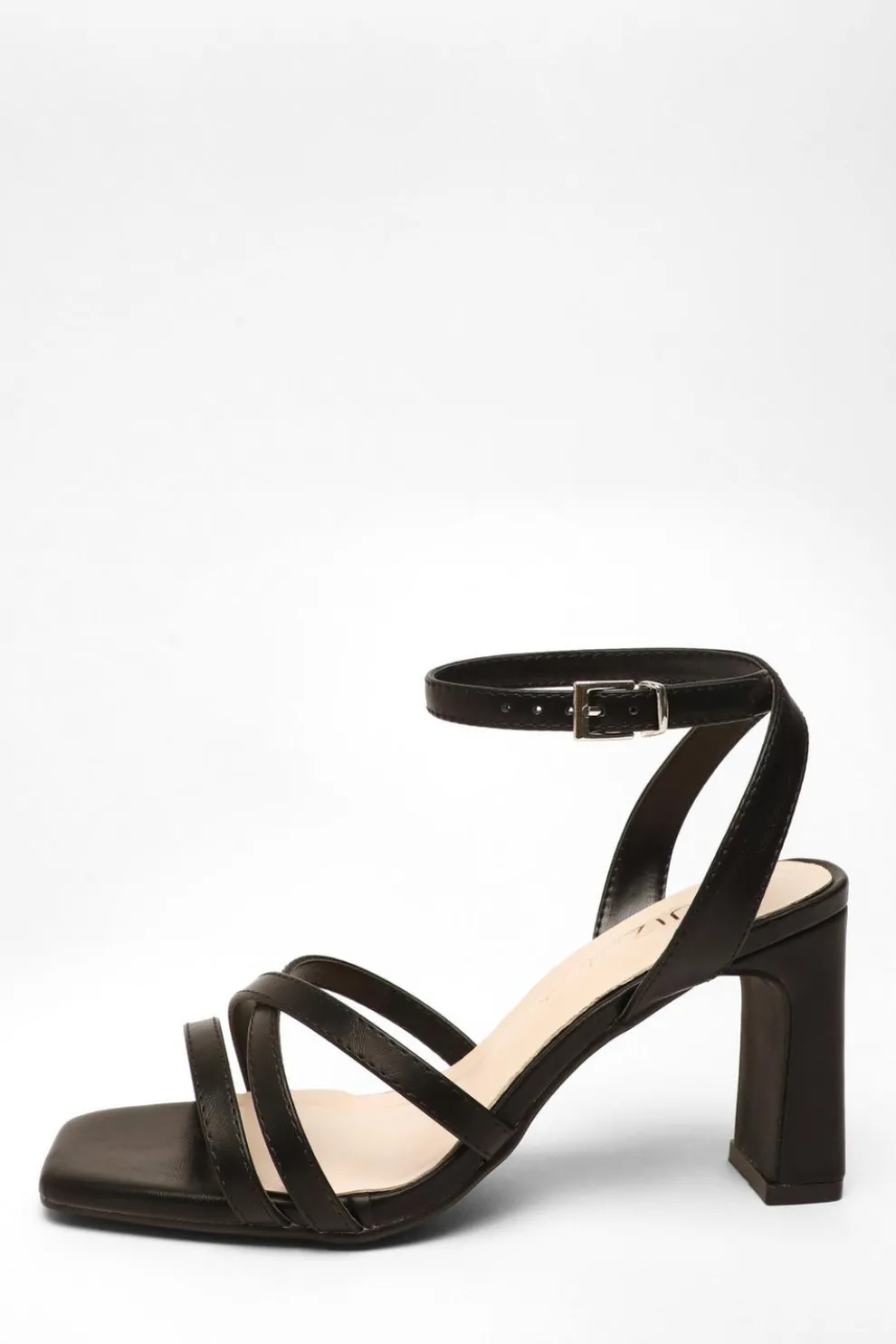 Wide Fit Black Faux Leather Strappy Heeled Sandals