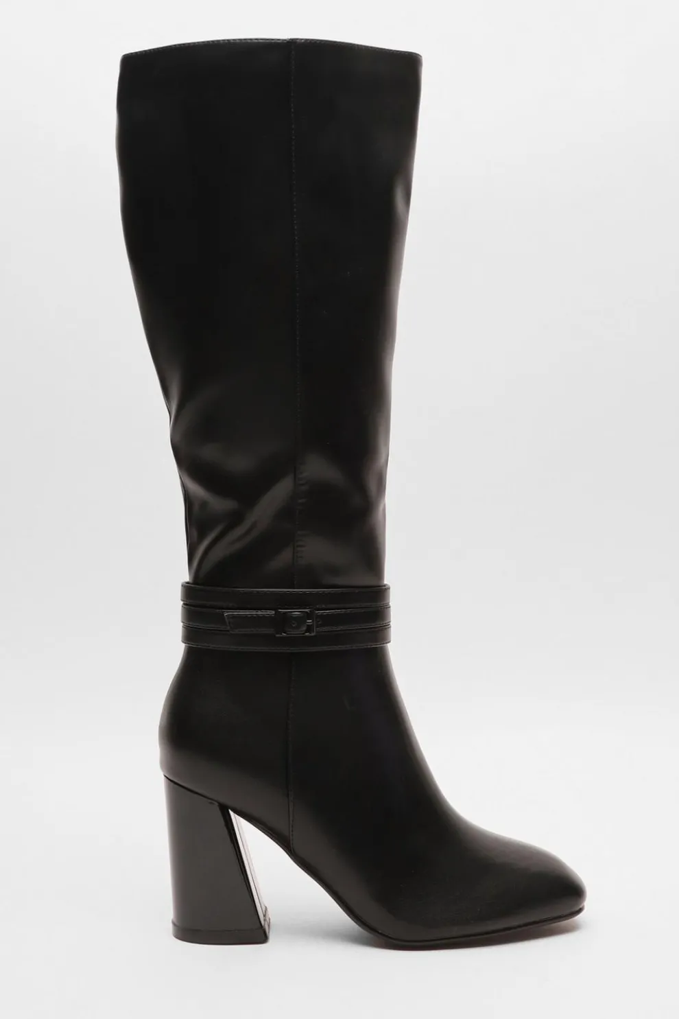 Wide Fit Black Faux Leather Knee High Boots