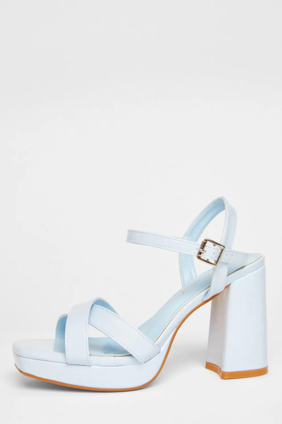 Wide Fit Blue Faux Leather Block Heels