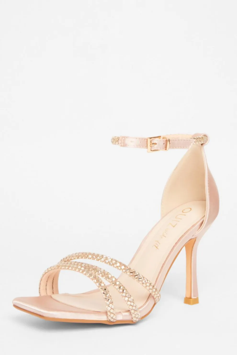 Wide Fit Champagne Diamante Strap Heels