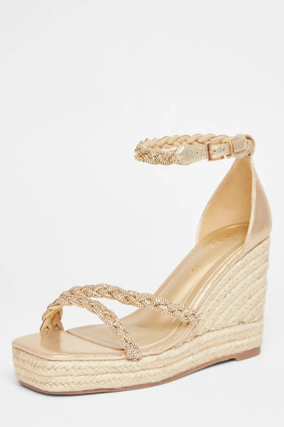 Wide Fit Gold Diamante Platform Wedges