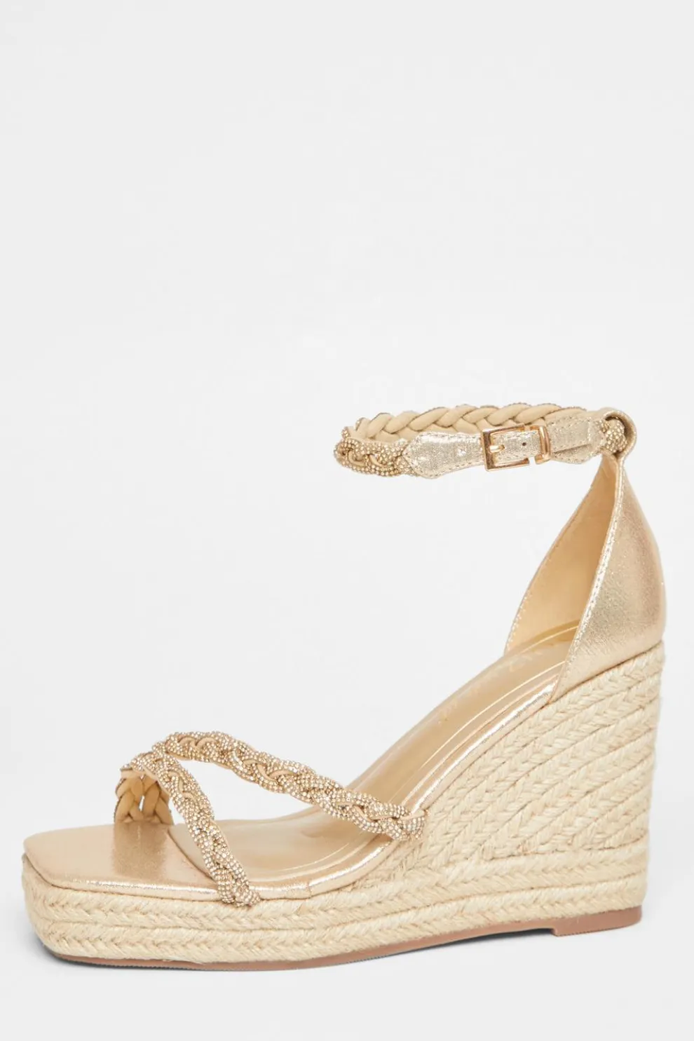 Wide Fit Gold Diamante Platform Wedges
