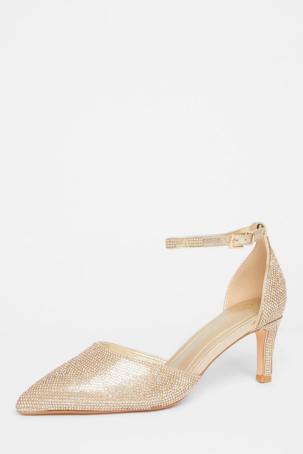 Wide Fit Gold Diamante Court Heels
