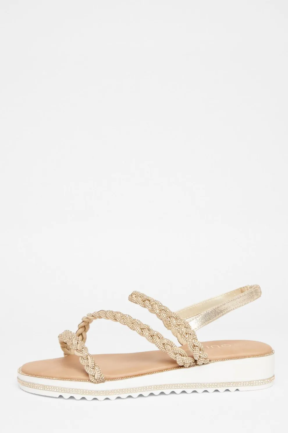 Wide Fit Gold Diamante Flat Sandals