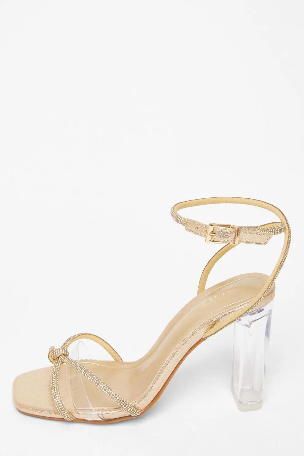 Wide Fit Gold Diamante Clear Block Heels