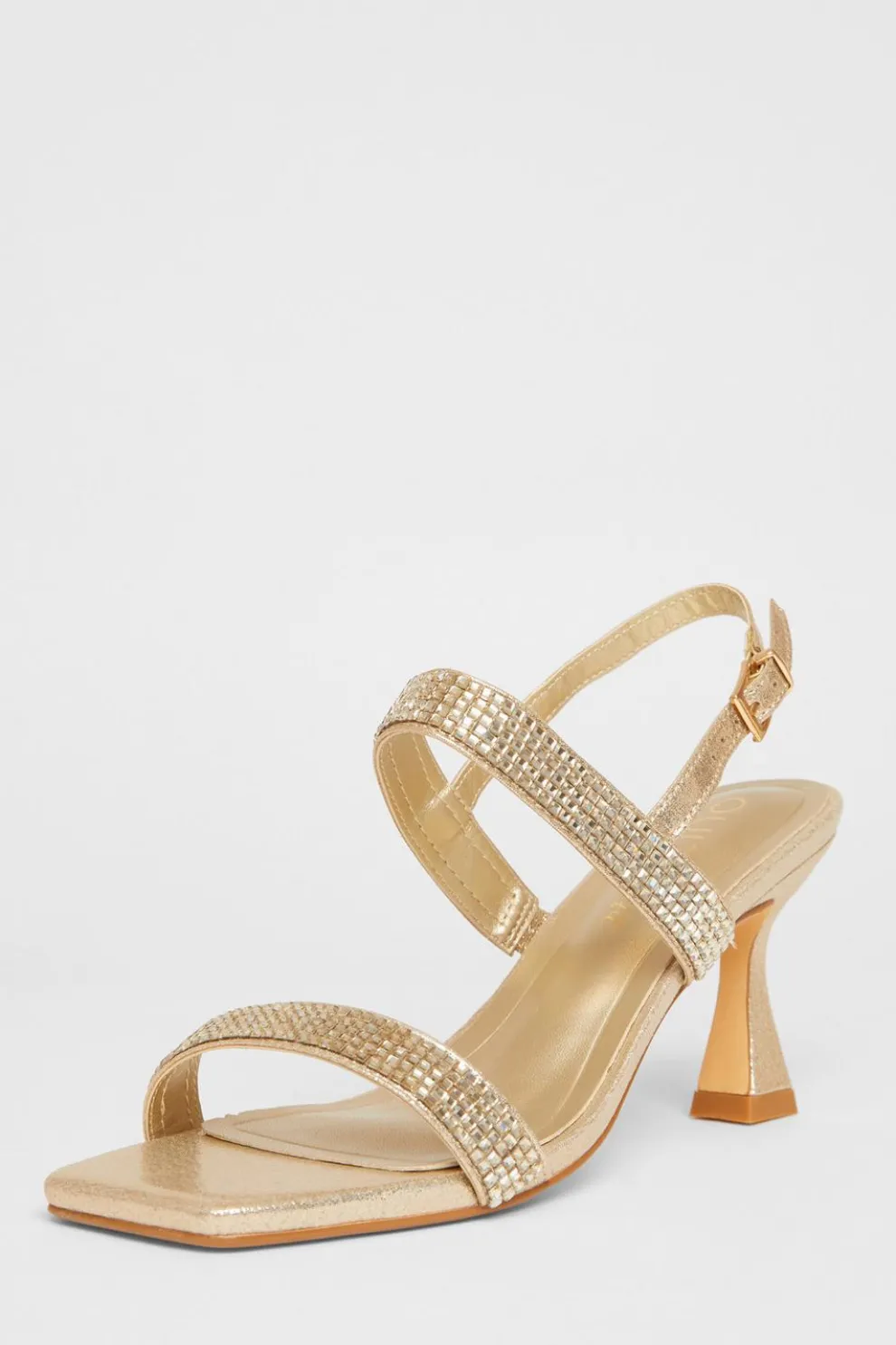 Wide Fit Gold Diamante Strappy Heels
