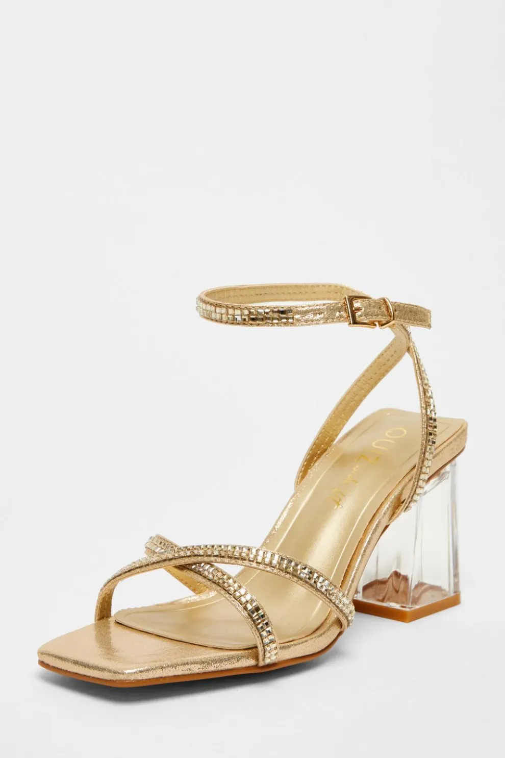 Wide Fit Gold Diamante Heels