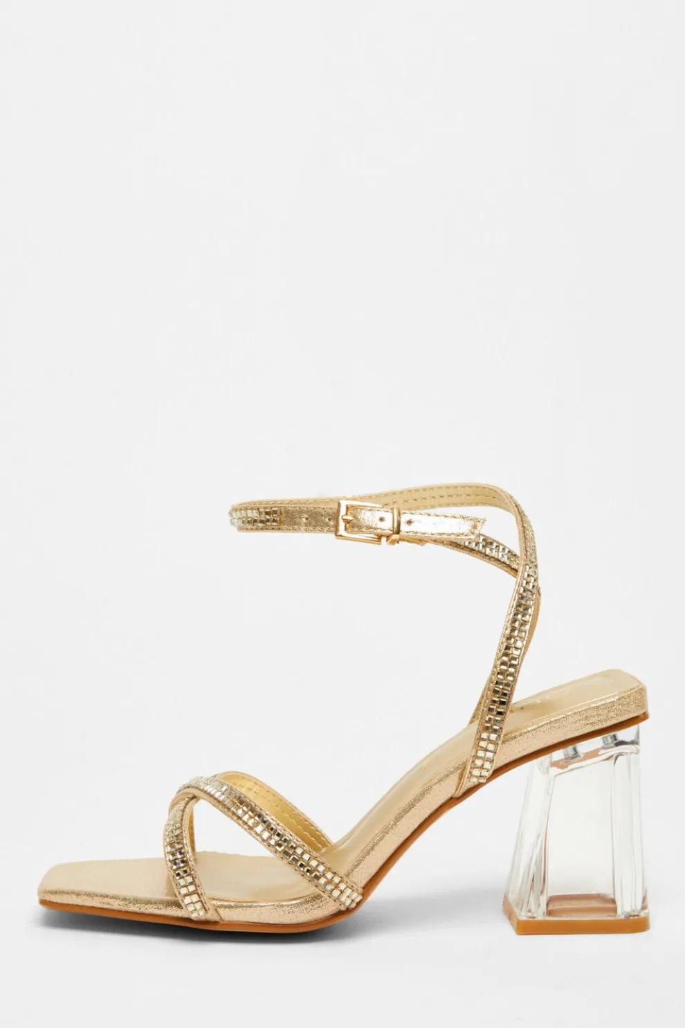 Wide Fit Gold Diamante Heels