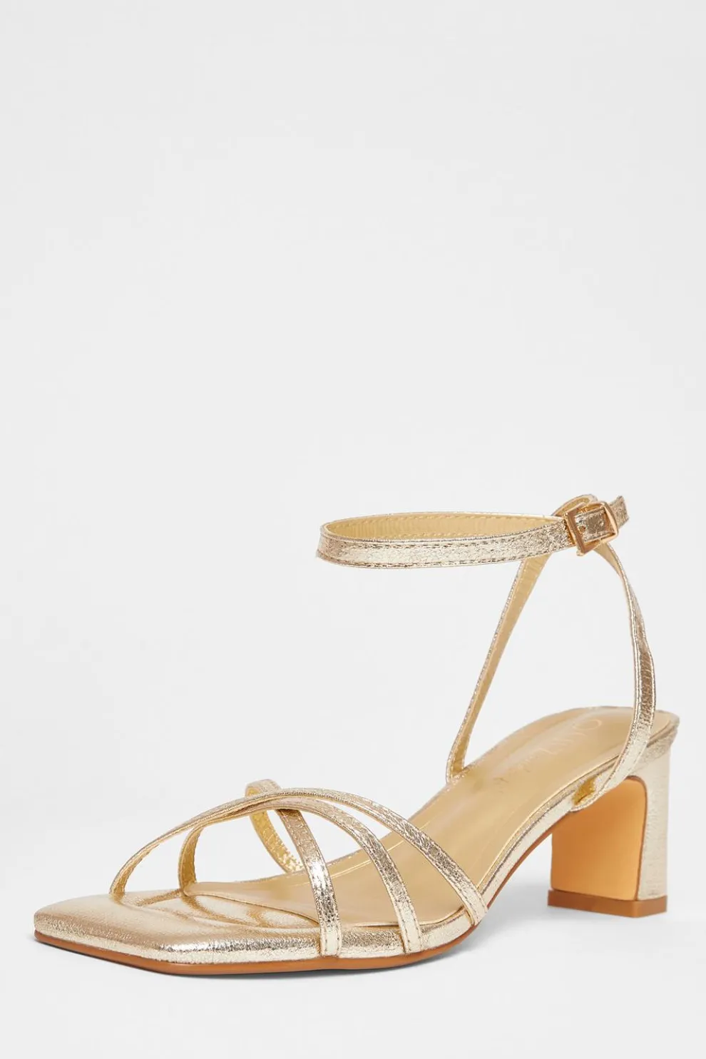 Wide Fit Gold Strappy Block Heels
