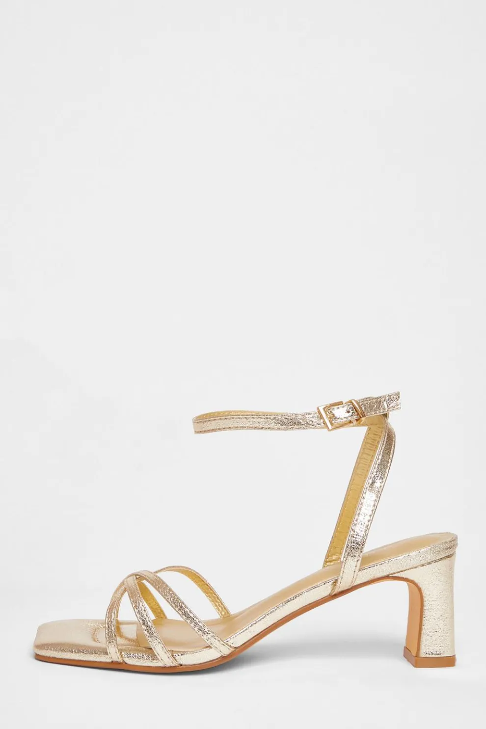 Wide Fit Gold Strappy Block Heels