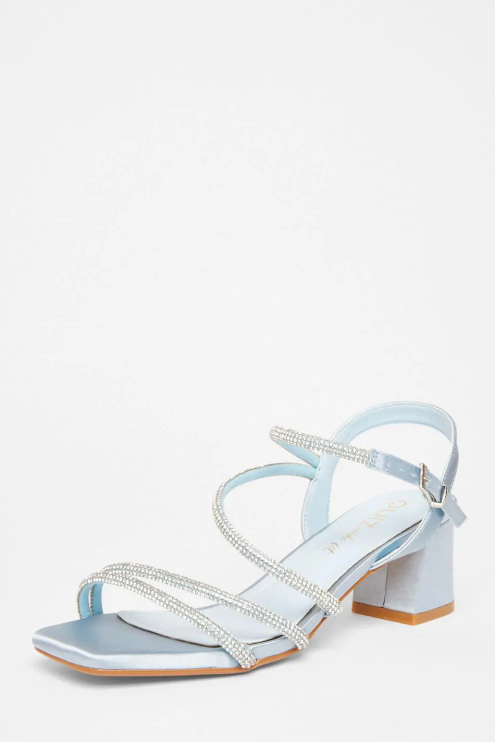 Wide Fit Pale Blue Diamante Block Heels