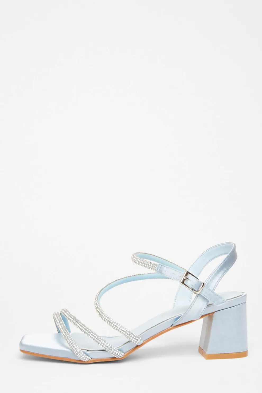 Wide Fit Pale Blue Diamante Block Heels