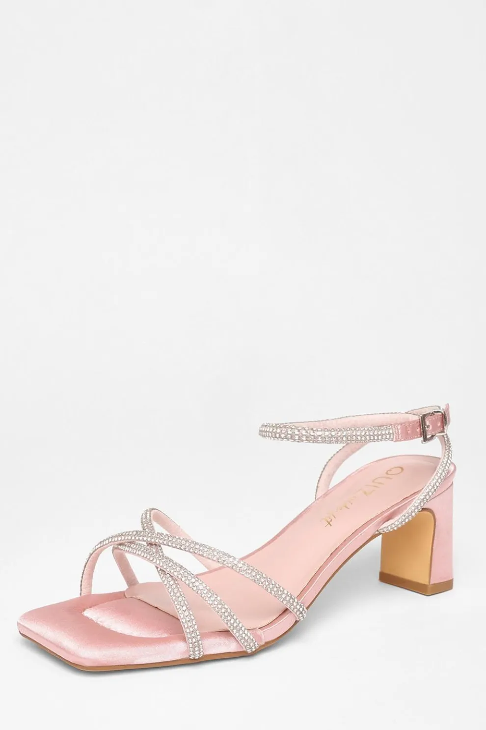 Wide Fit Pink Diamante Strap Block Heels