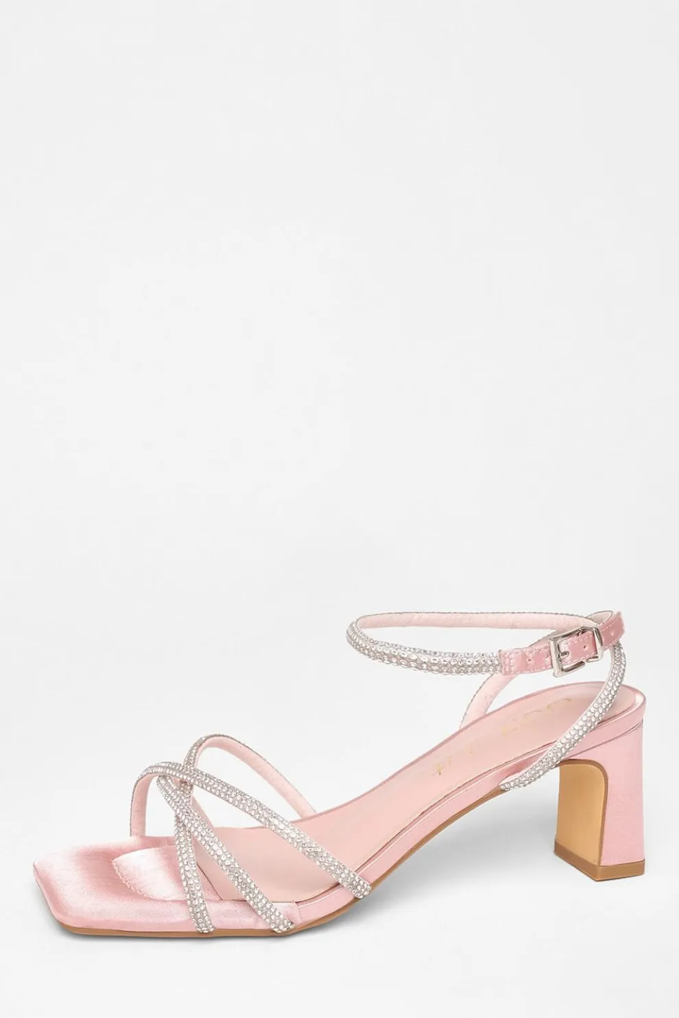 Wide Fit Pink Diamante Strap Block Heels