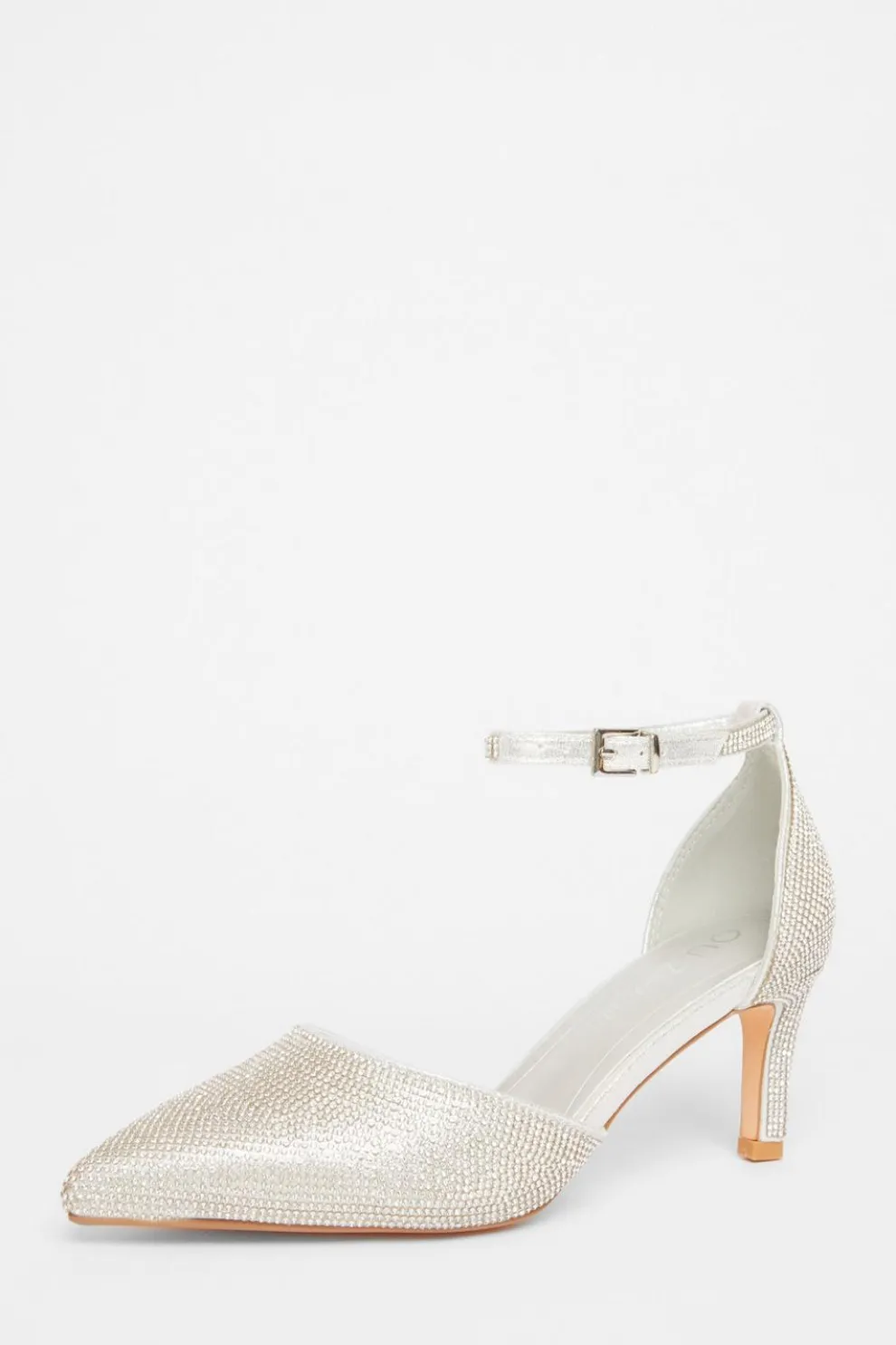 Wide Fit Silver Diamante Court Heels