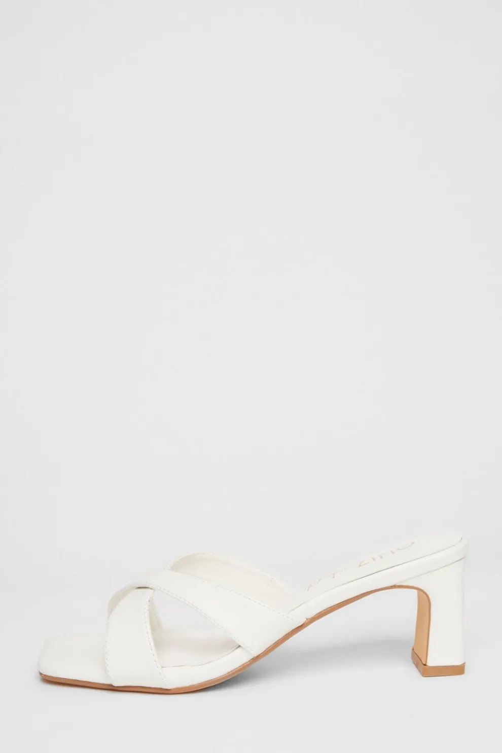 Wide Fit White Cross Strap Mule Heels