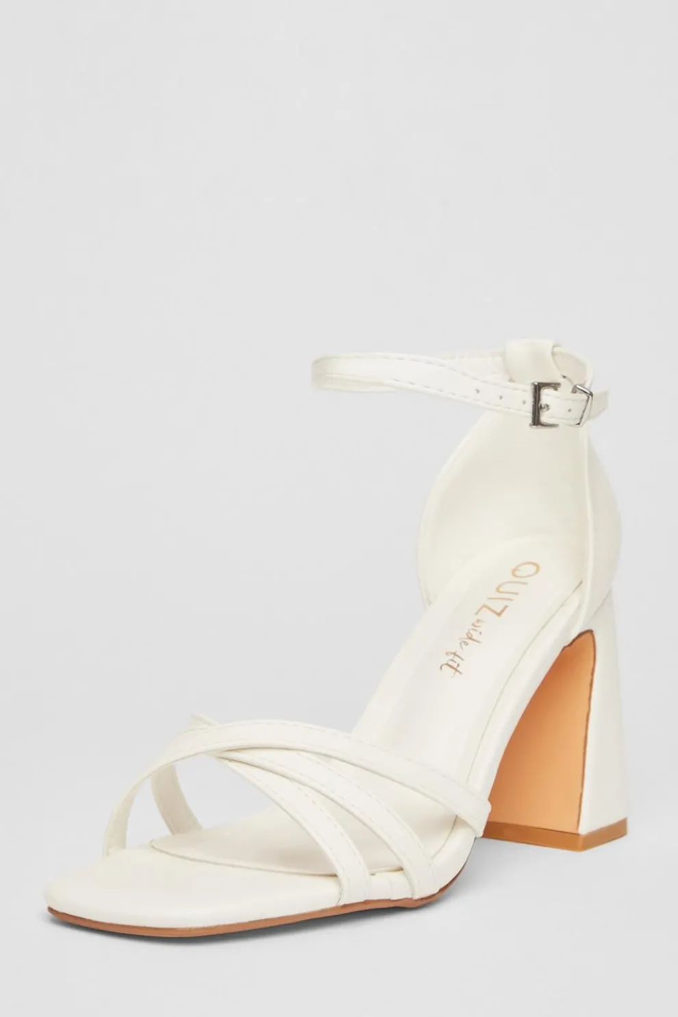 Wide Fit White Faux Leather Block Heels