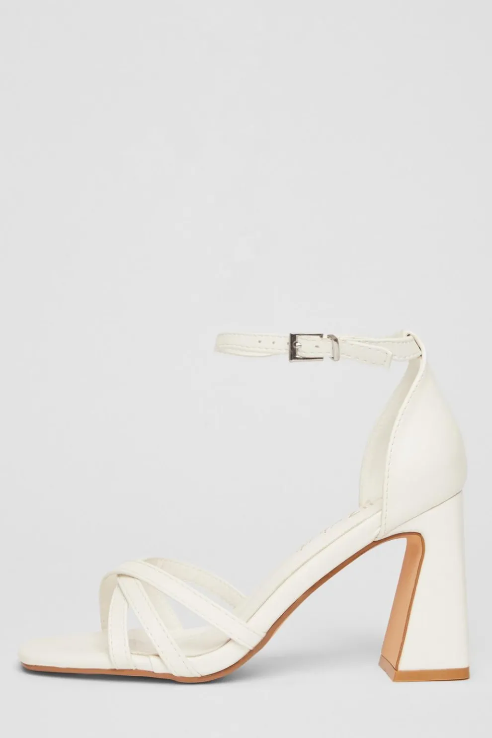 Wide Fit White Faux Leather Block Heels