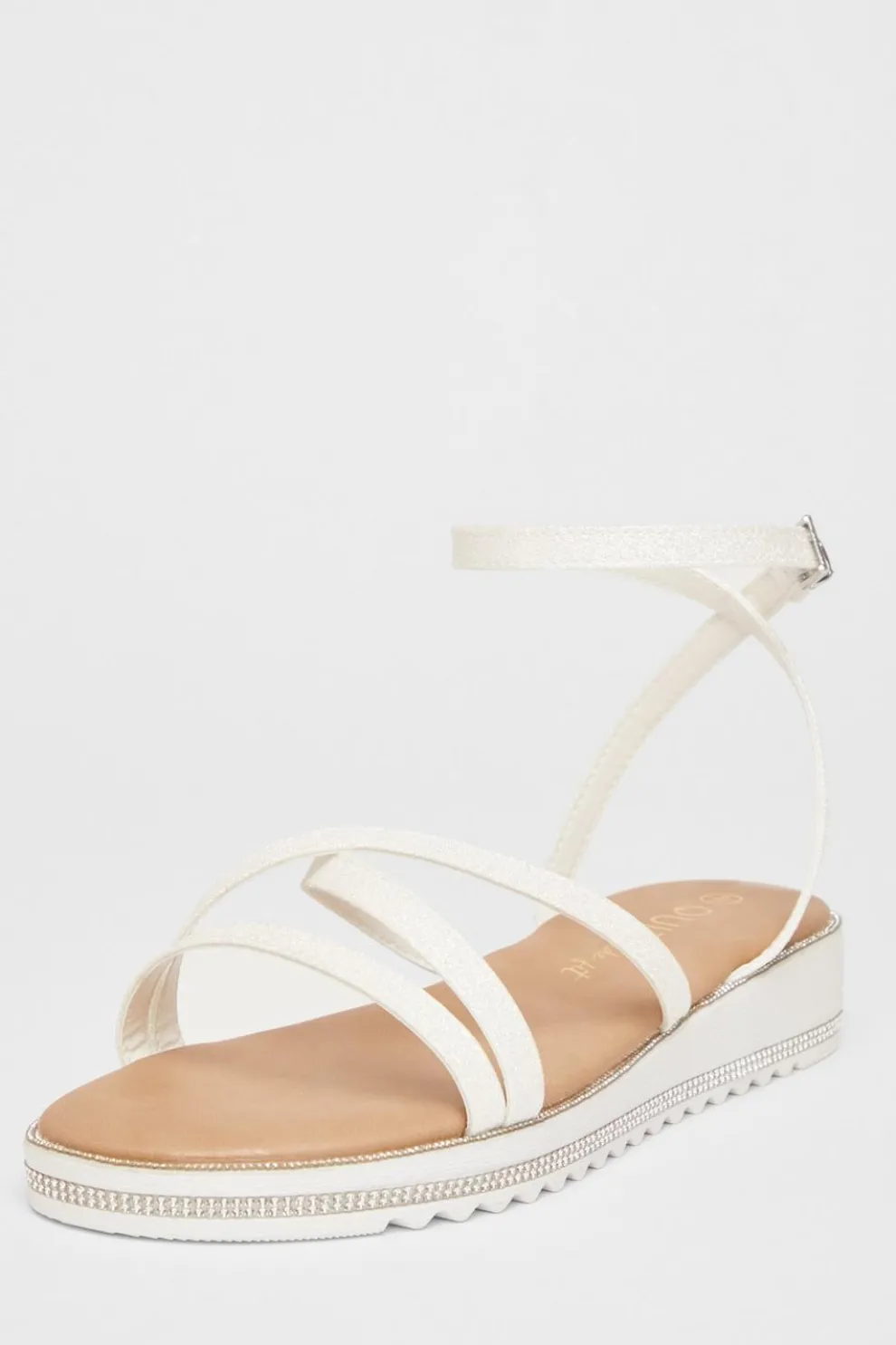 Wide Fit White Glitter Flat Sandals