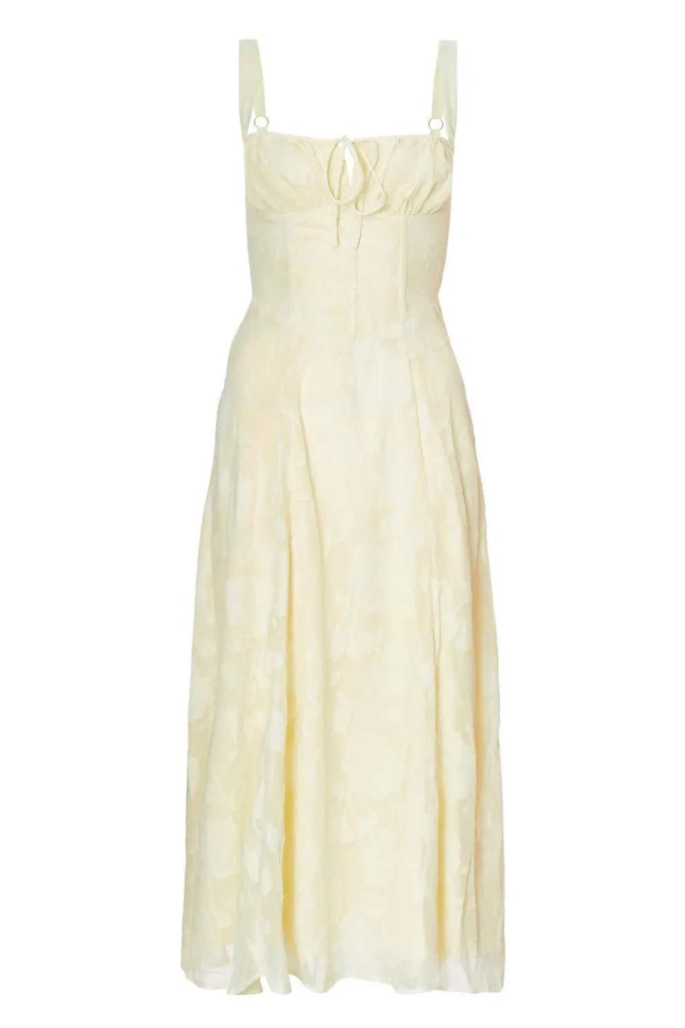 Yellow Jacquard Ruched Midaxi Dress