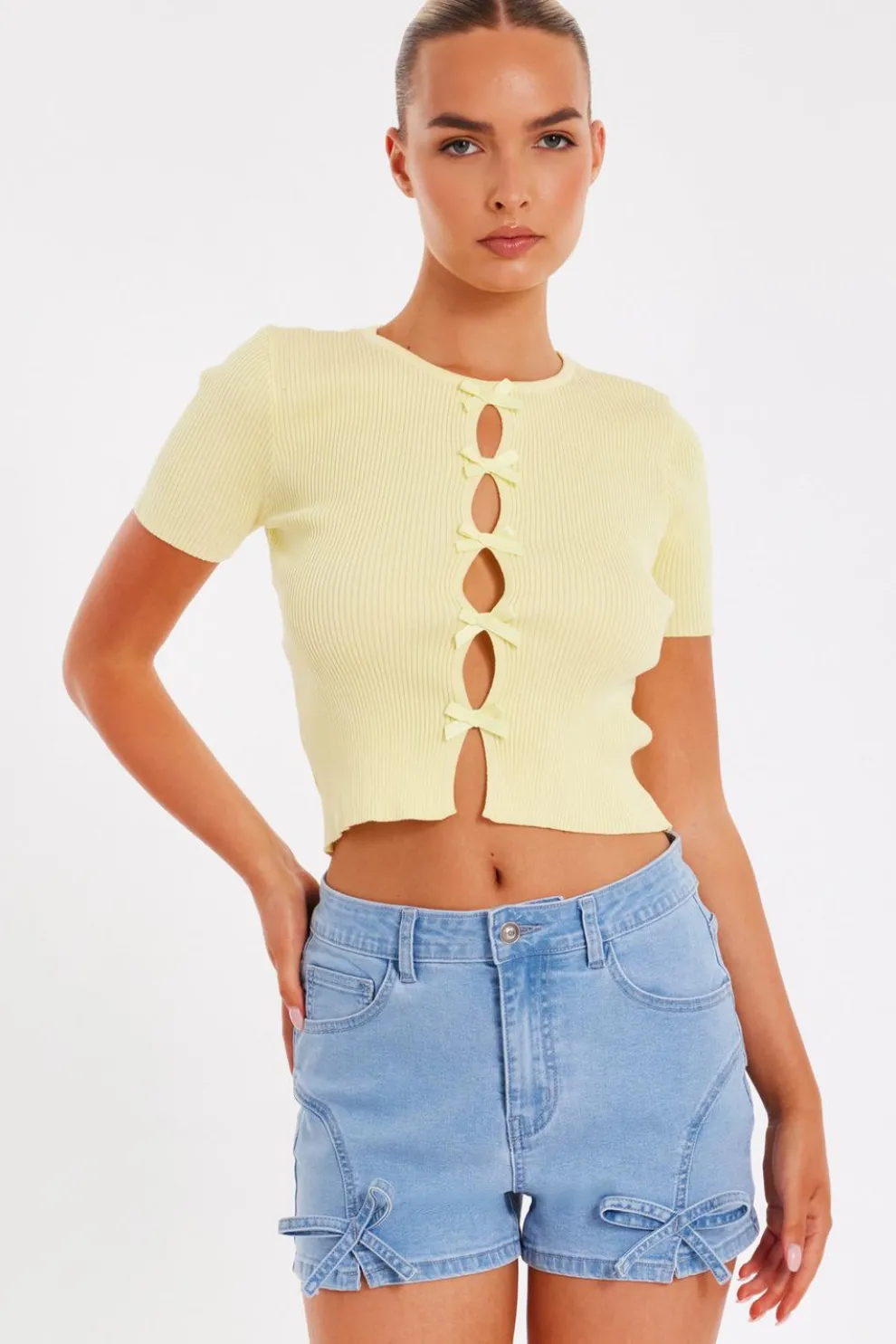Yellow Knitted Bow Detail Top