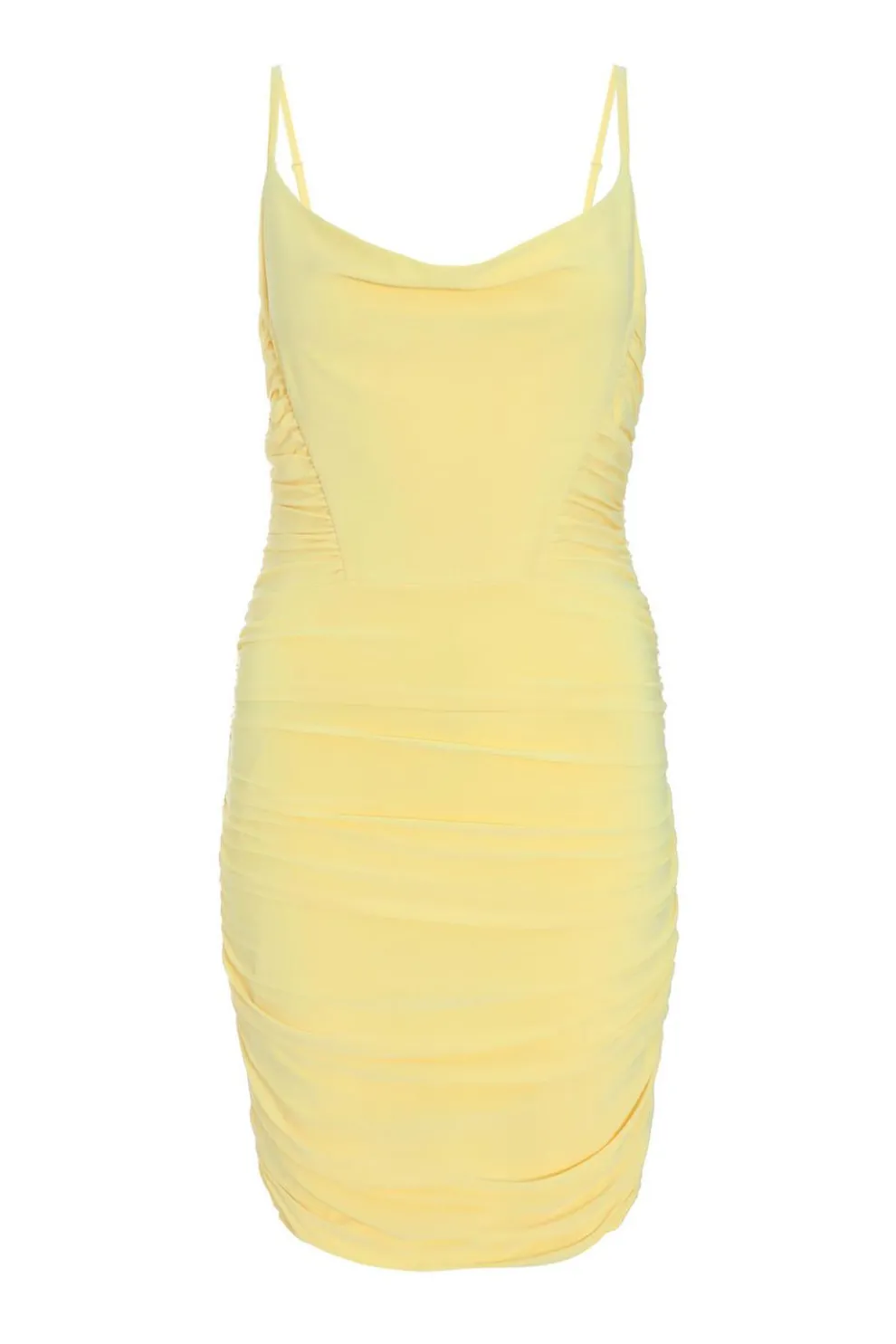 Yellow Ruched Bodycon Mini Dress